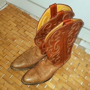 Vintage Leather Cowboy Boots 12" Shaft Mens 7.5 Womens 9.5